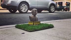 小唐纳德特朗普雕像邀请狗在纽约突然出现在我身上的“撒尿”