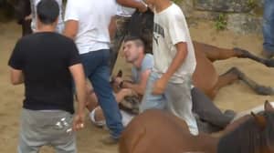 瑞奇·格维瓦（Ricky Gervais）在西班牙音乐节上击中，人们残酷地与野马作战