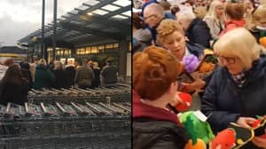 购物者从早上6:30开始在阿尔迪超市外排队购买巨型凯文胡萝卜玩具