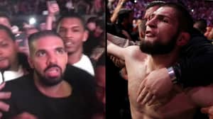 当Khabib跳到UFC 229的栅栏时，Drake感到恐惧