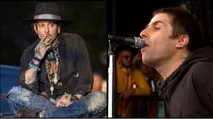 Johnny Depp和Liam Gallagher在Glastonbury的一团重逢