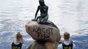 丹麦小美人鱼雕像被“种族主义鱼”涂鸦破坏