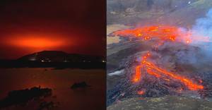 冰岛火山首次在800年内爆发，因为红色的辉光天空被看见英里