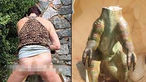 警察正在追捕一名对恐龙模型进行公开性行为的女子