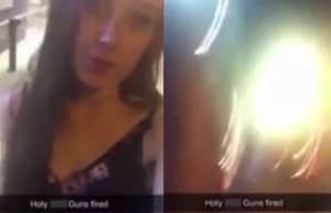 令人震惊的时刻枪手在女孩在Snapchat上捕获时开火