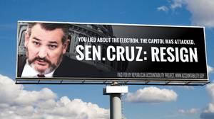Ted Cruz点击了广告牌活动，呼吁他的辞职