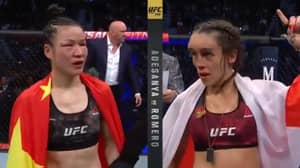 UFC的Joanna Jedrzejczyk Zhang Weili战斗后留下了巨大的肿胀