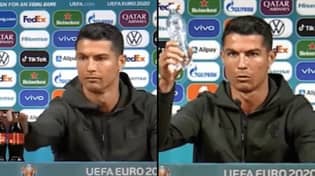 克里斯蒂亚诺·罗纳尔多（Cristiano Ronaldo）在2020年欧洲杯新闻发布会期间从他面前从他面前删除可口可乐