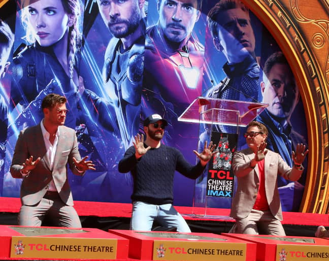 克里斯Hemsworth，Chris Evans和Robert Downey JR在Avengers 2019年4月的Avengers演员Handprint仪式。学分：PA“width=