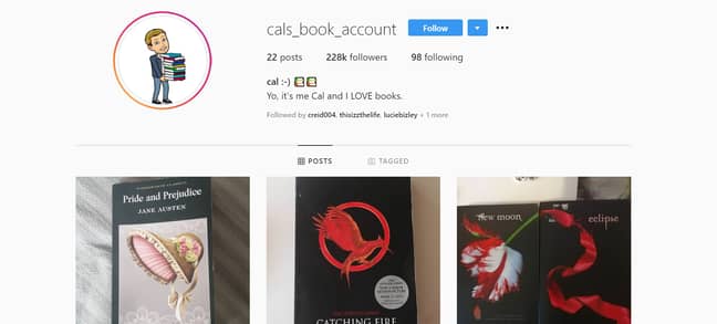 卡勒姆（Callum）是一个周末。学分：Instagram/cals_book_account
