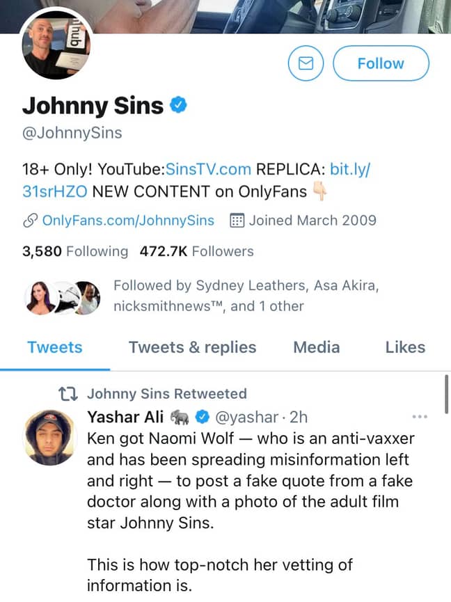 约翰尼·辛辛斯甚至转过了一些乐趣。信用：推特