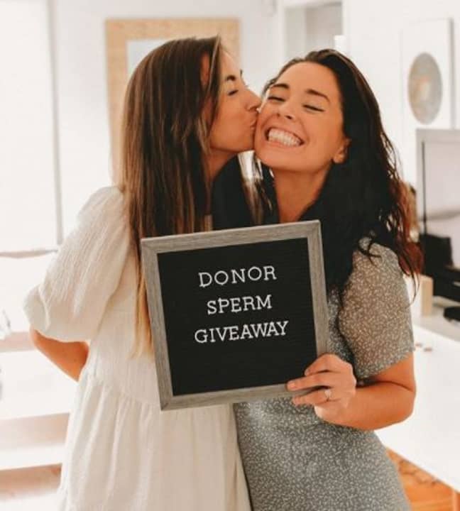 Allie和Sam正在为追随者提供赢得一瓶捐赠精子的机会。信用：Instagram.
