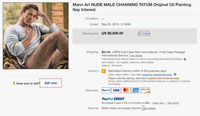 Channing Tatum Painting以6,600美元的价格出售（5,342英镑）