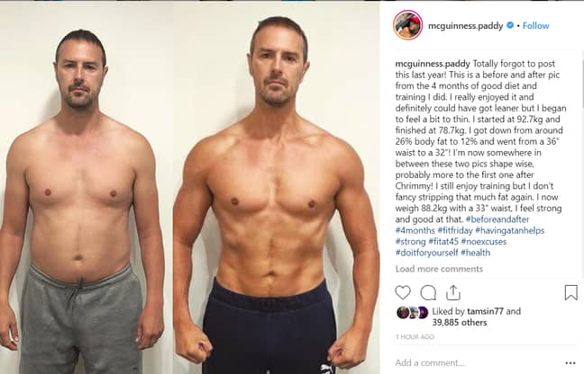 Paddy McGuinness分享了令人难以置信的重量转换。学分：Instagram/Paddy McGuinness