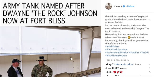 自分享他的支持以来，岩石已经进入了一些棍子。信用：Instagram /岩石“width=