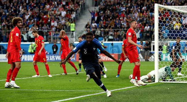 萨缪尔·乌姆蒂蒂庆祝法国队1-0领先。信贷:爸爸