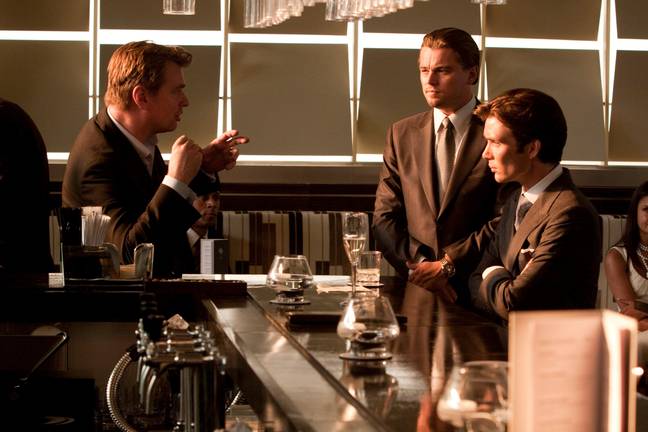 克里斯托弗·诺兰（Christopher Nolan），西里安·墨菲（Cillian Murphy）和莱昂纳多·迪卡普里奥（Leonardo DiCaprio）在企业集中。信用：Alamy