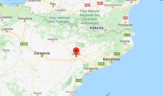 Llieda在巴塞罗那以东约160公里处。信用：Google地图