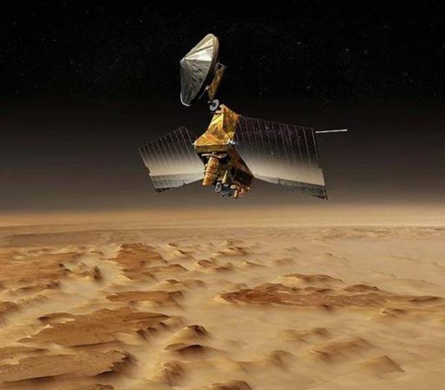 美国宇航局讲义艺术家在火星表面上的火星侦察轨道的印象。信用：PA“loading=