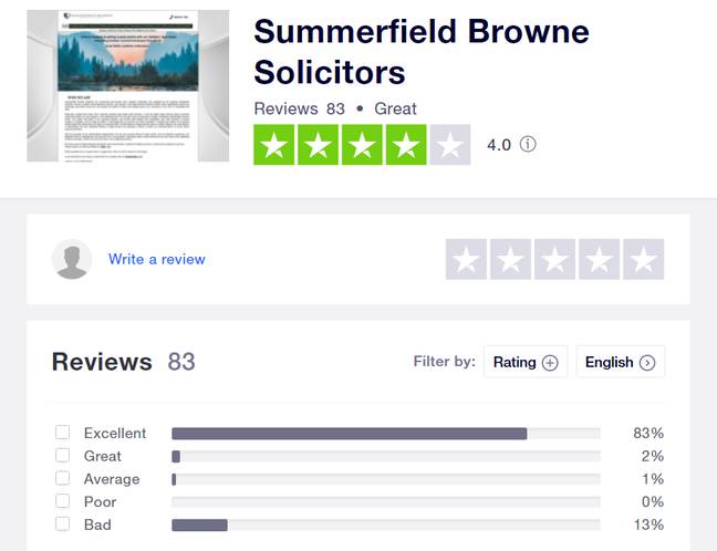Summerfield Browne目前在TrustPilot上有4.0评分。信用：TrustPilot.“loading=