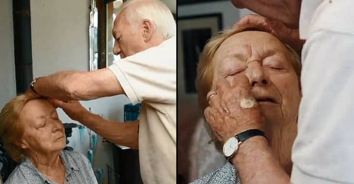 84岁的丈夫在学习做妻子化妆后发布教程，因为她要盲目“width=