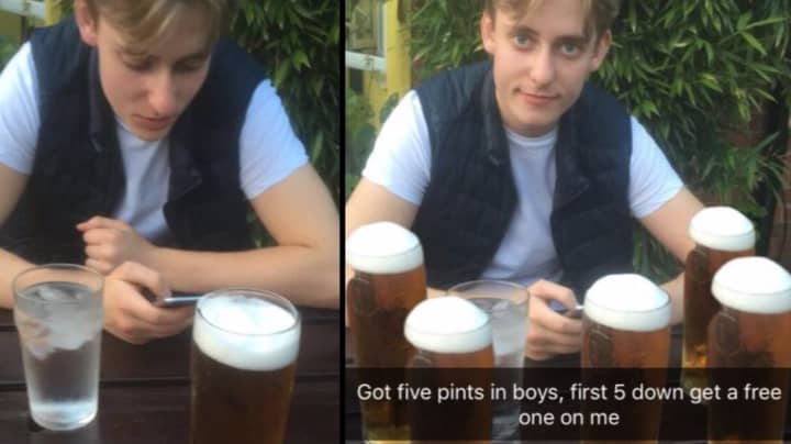 小伙子通过“复制并粘贴”他在Snapchat上的品脱来到酒吧的伴侣