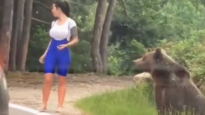 熊弓步对女人试图拍照旁边的照片
