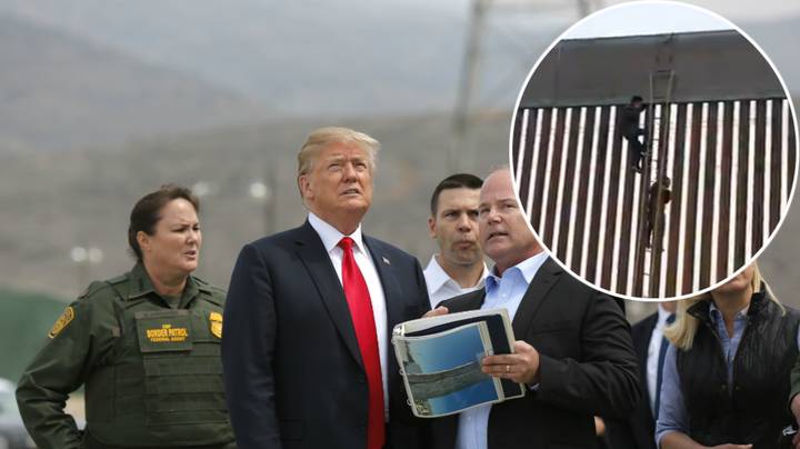 录像显示，唐纳德·特朗普（Donald Trump）的墨西哥边境墙壁上拱顶了几秒钟