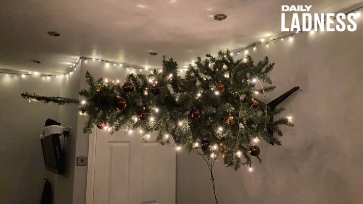 一名男子把圣诞树横钉在墙上捉弄了他的妈妈