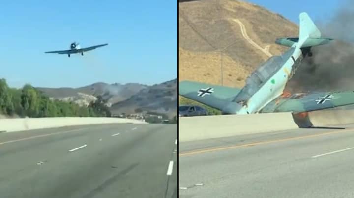 二战时期纳粹战机在加州高速公路坠毁