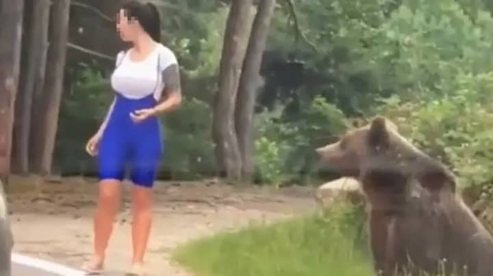熊弓步对女人试图拍照旁边的照片