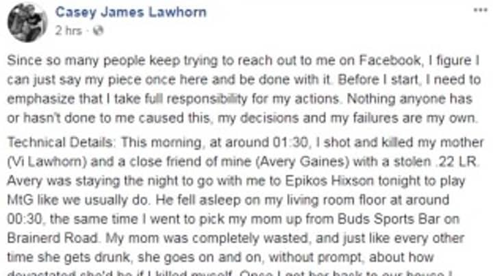 男人据信在冷藏Facebook帖子中供认谋杀妈妈和朋友后自杀了“width=